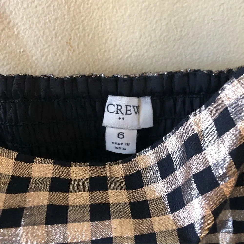 J Crew Lurex Metallic Gingham Tiered Mini Dress